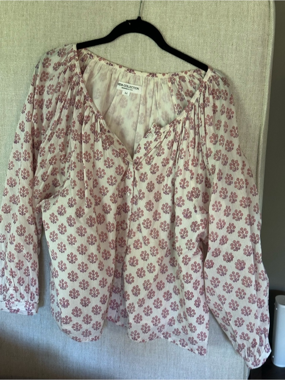 India Collection // Women's Pink Floral Peasant Blouse